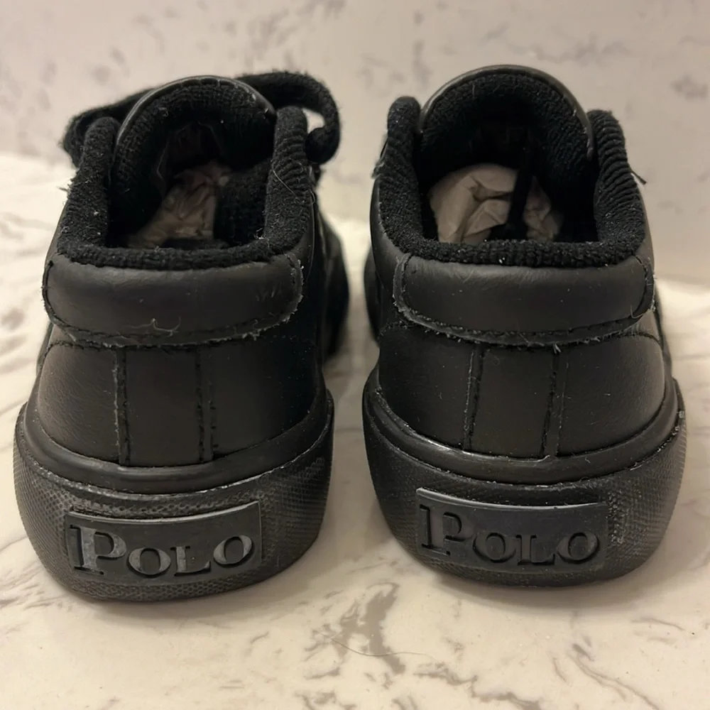Polo Ralph Lauren Harold Leather Shoes Sneakers new black Toddlers Boys Size 4